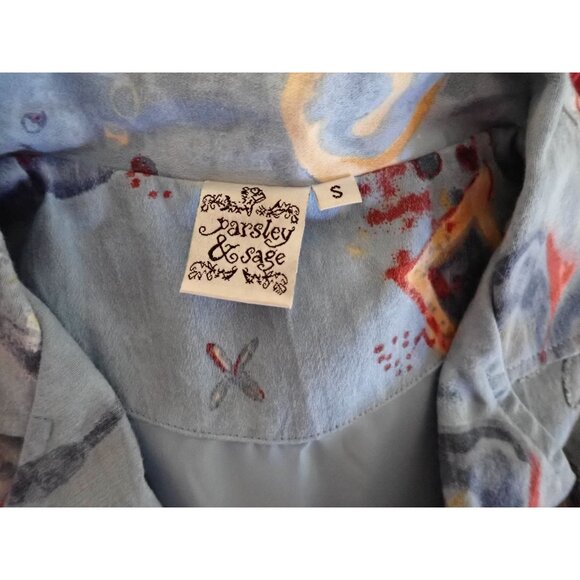 Parsley & Sage Floral Blazer Jacket women S Blue Art To Wear Boho Casual - Picture 6 of 6